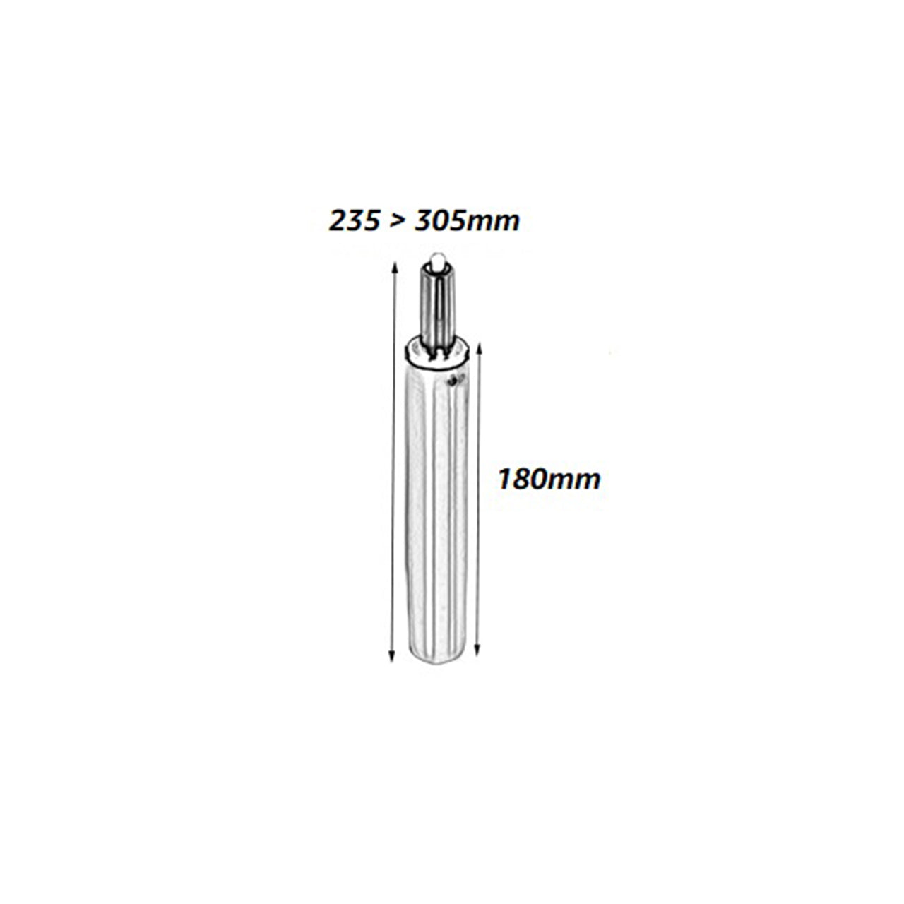 80'lik siyah koltuk amortisörü ölçüleri; 180mm yüksekliği, 235-305mm ayarlanabilir uzunluk.