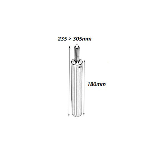 80'lik siyah koltuk amortisörü ölçüleri; 180mm yüksekliği, 235-305mm ayarlanabilir uzunluk.