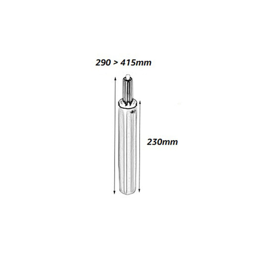 140'lık siyah amortisör ölçüleri: 290mm ile 415mm arasında, 230mm uzunluk.