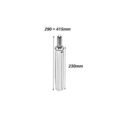 140'lık siyah amortisör ölçüleri: 290mm ile 415mm arasında, 230mm uzunluk.
