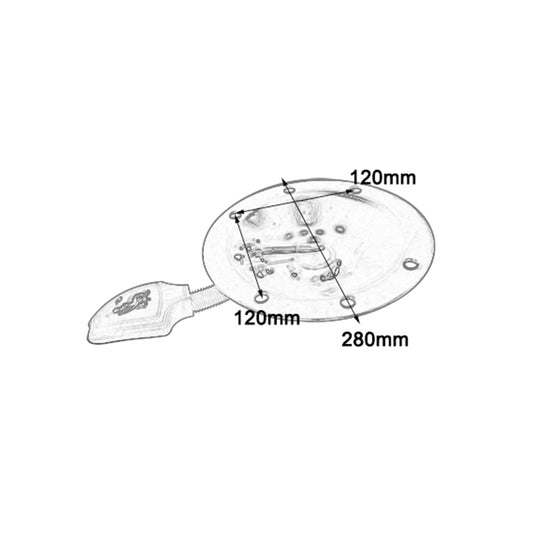Yuvarlak tabure mekanizması çizimi, ölçüleri 120mm ve 280mm ile gösterilmektedir.